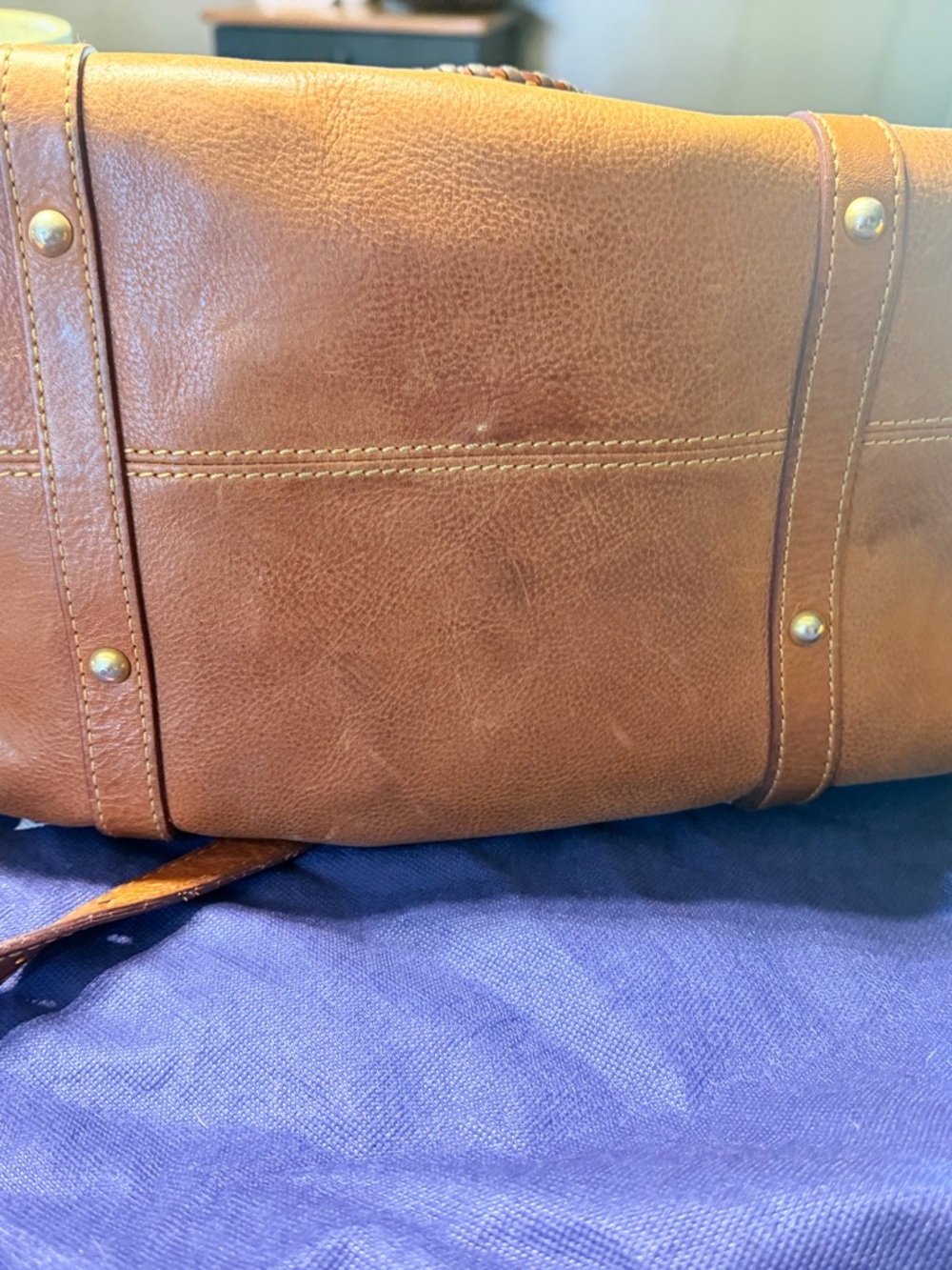 Dooney & Bourke Cognac Leather Shoulder Bag with Braided Handles LARGE - Picture 4 of 12
